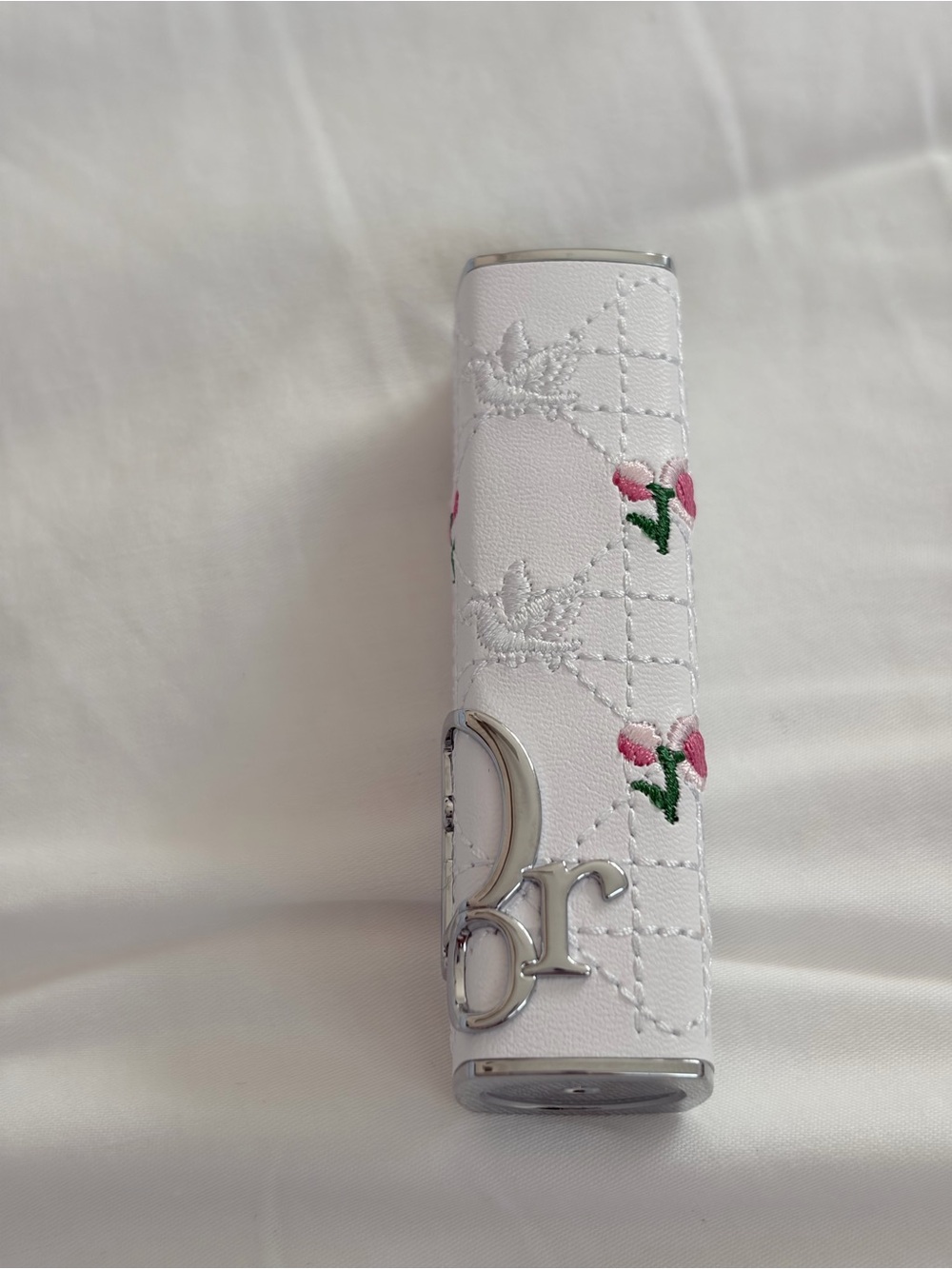 White Floral Embroidered Lipstick Case unused tester